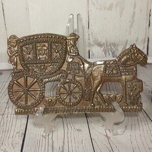 Solid Brass Horse Drawn Carriage Plaque Detailed Unique Home Decor USA 11.25"